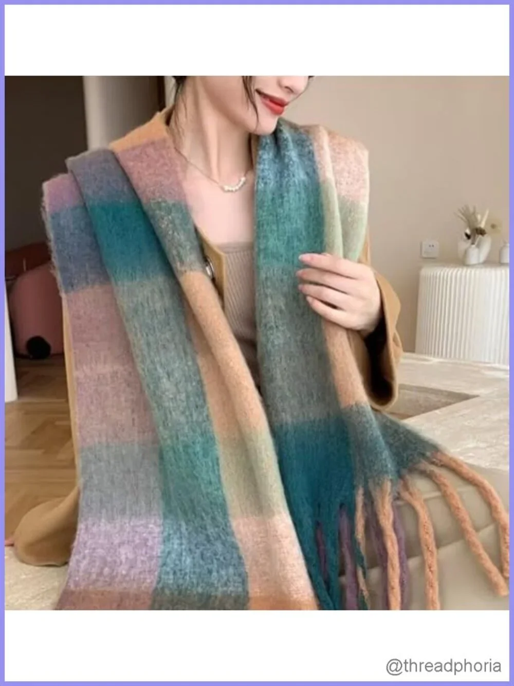 Chunky Oversized Plaid Blanket Scarf Wraps Winter Women's